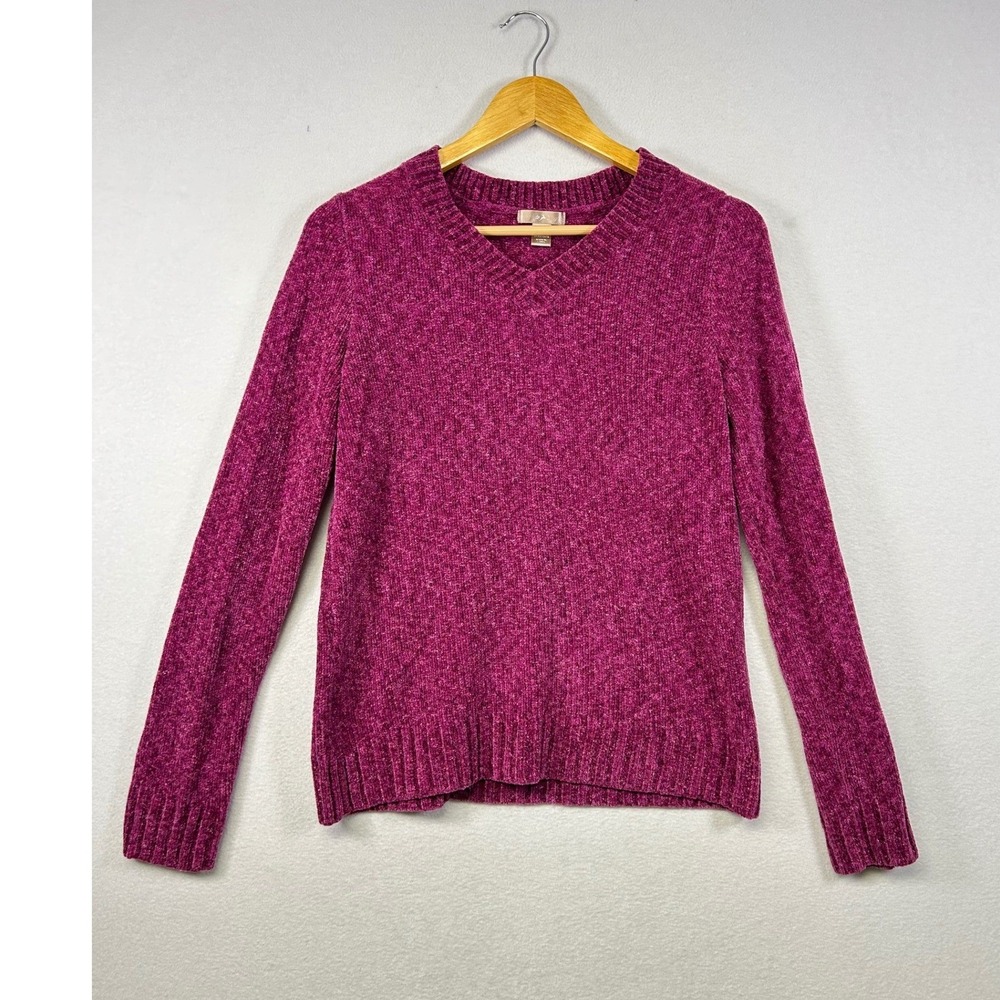 Cozy Soft Chenille White Stag Womens Small Clover Purple V-Neck Pullover Sweater